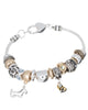 Two-tone I love Dogs Dog Theme Multi Bead Charm Bracelet