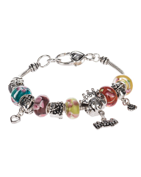 I Love My Mom Charm Mom Theme Colorful Bead Bracelet by Jewelry Nexus