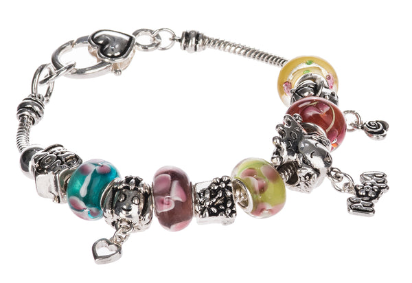 I Love My Mom Charm Mom Theme Colorful Bead Bracelet by Jewelry Nexus
