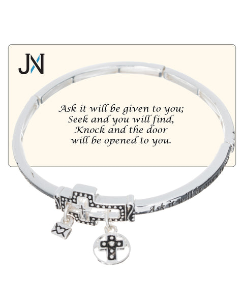 Inspirational Prayer Cross Charm Bracelet with a Prayer Card by Jewelry Nexus