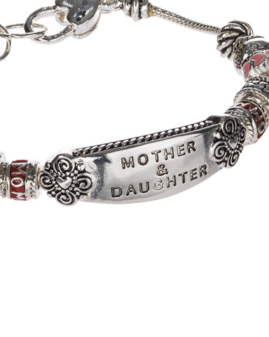Silver-tone Mother & Daughter Charm Designer Bracelet with Heart Lobster Claw by Jewelry Nexus