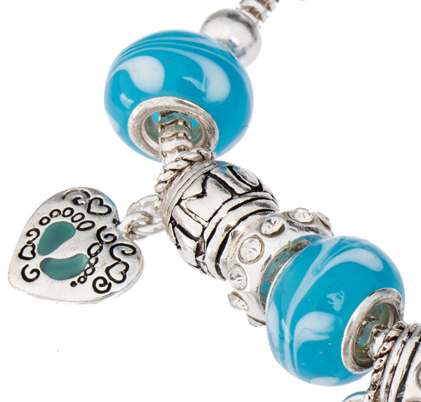 Mom & Baby Theme Little Feet Baby Bottle Onesies & Heart Charm Bead Bracelet