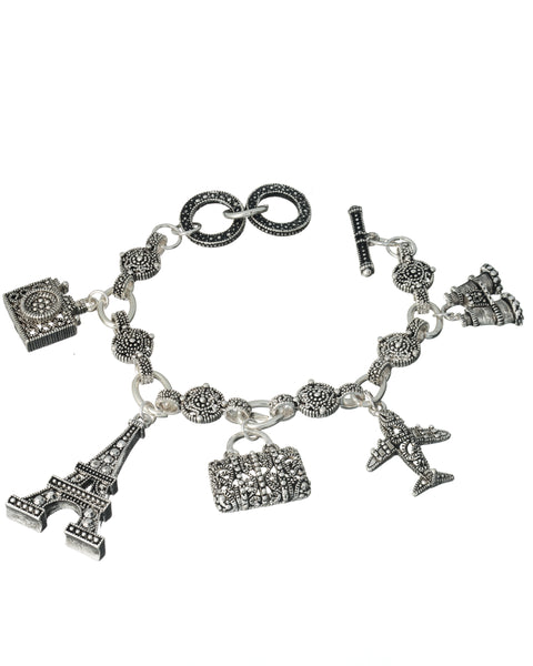 Paris Eiffel Tower Airplane Travel Theme Marquise Toggle Bracelet by Jewelry Nexus