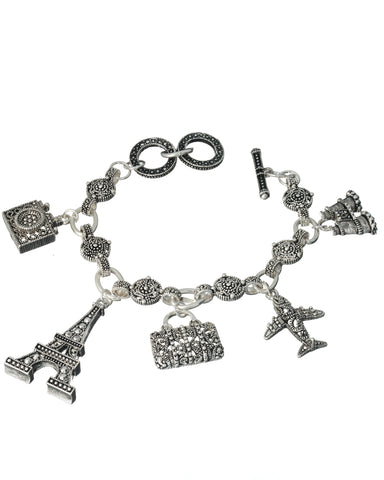 Paris Eiffel Tower Airplane Travel Theme Marquise Toggle Bracelet by Jewelry Nexus