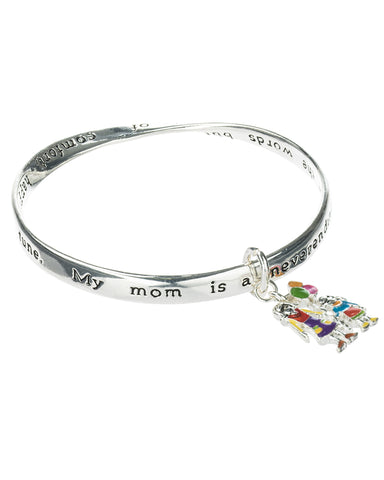 Mother & Daughter Happiness Charm Engraved Bangle Bracelet with Inspirational Card by Jewelry Nexus