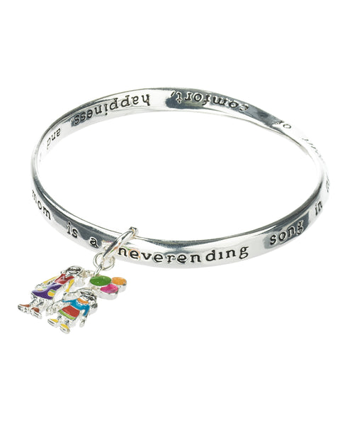 Mother & Daughter Happiness Charm Engraved Bangle Bracelet with Inspirational Card by Jewelry Nexus