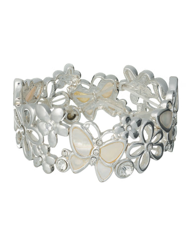 Shell Butterfly & Flower Designer Bracelet By Jewelry Nexus