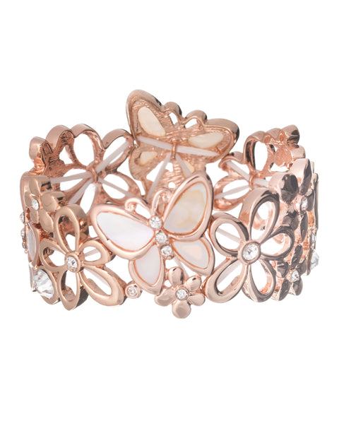 Shell Butterfly & Flower Designer Bracelet By Jewelry Nexus