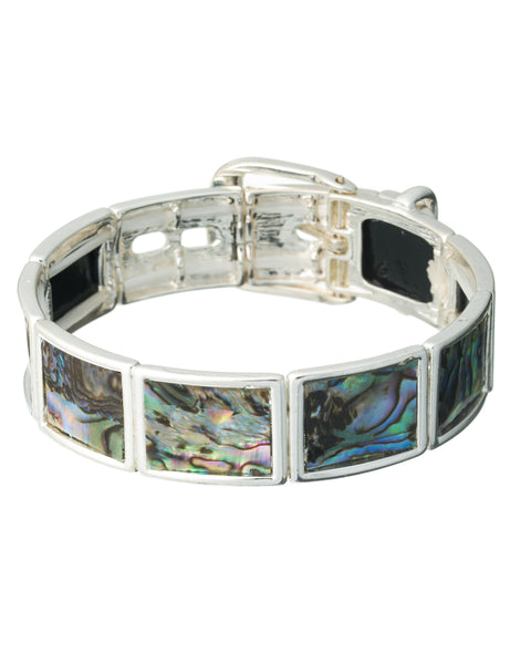 Abalone Silvertone Belt Stretch Bracelet by Jewelry Nexus