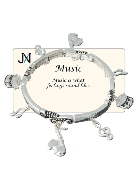 Music Theme Charm Bracelet "Music is what feelings sound like." - Jewelry Nexus