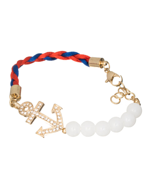 Nautical Theme Anchor with Rhinestone Elements Hand Woven Bead Bracelet by Jewelry Nexus