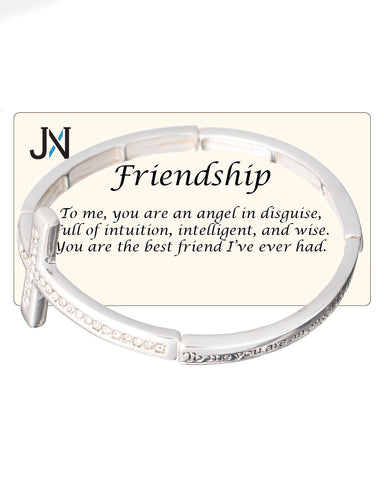 Friendship Blessings Engraved Cross Stretch Bracelet with Inspirational card by Jewelry Nexus