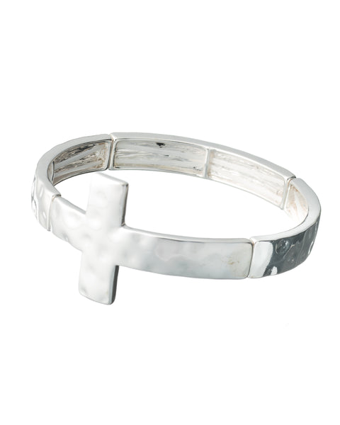 Hammered Cross Stretch Bracelet by Jewelry Nexus