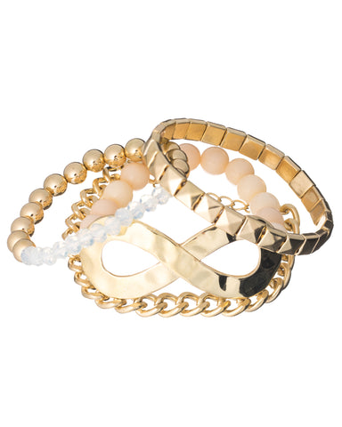Hammered Goldtone Infinity 4 Separate Multi Layer Stretch Bracelet by Jewelry Nexus