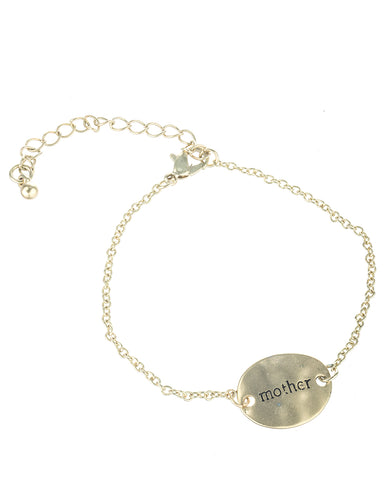 Engraved Words Mother Hammered Dainty Oval Disc Pendant Bracelet by Jewelry Nexus