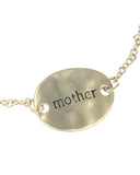 Engraved Words Mother Hammered Dainty Oval Disc Pendant Bracelet by Jewelry Nexus