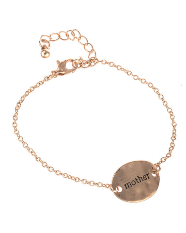 Engraved Words Mother Hammered Dainty Oval Disc Pendant Bracelet by Jewelry Nexus