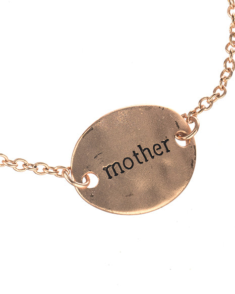 Engraved Words Mother Hammered Dainty Oval Disc Pendant Bracelet by Jewelry Nexus
