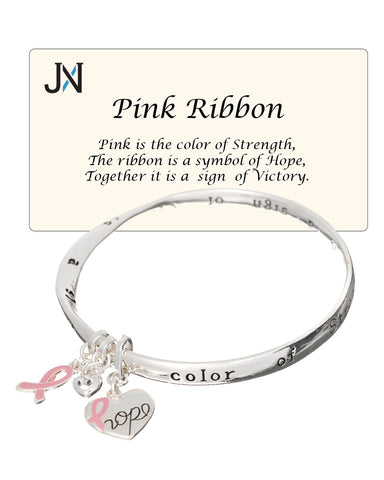 Pink Ribbon Hope Strength Victory Bracelet Heart Charm Inspire by Jewelry Nexus