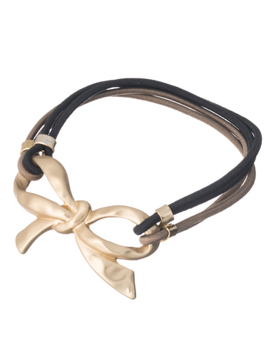 Ribbon Bow Brushed Finish Dual Function Hair Tie & Stretch Bracelet by Jewelry Nexus