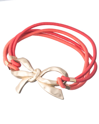 Ribbon Bow Brushed Finish Dual Function Hair Tie & Stretch Bracelet by Jewelry Nexus