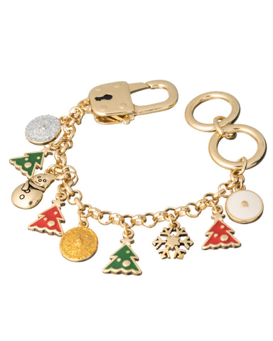 Glitter Snowman Christmas Tree Snowflake Theme Lock Bracelet by Jewelry Nexus
