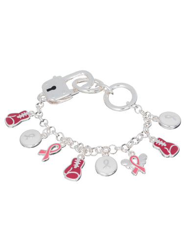 Pink Ribbon Boxing Gloves Designer Charm Strength Hope Victory Bracelet by Jewelry Nexus