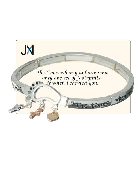 Foot Print Charm Stretch When Seen I Carried You Bracelet Inspirational Card by Jewelry Nexus