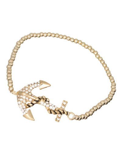 Nautical Theme Anchor with Crystal Elements Stretch Bracelet by Jewelry Nexus