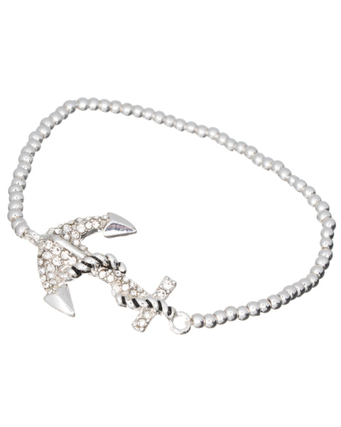Nautical Theme Anchor with Crystal Elements Stretch Bracelet by Jewelry Nexus