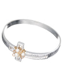 Hammered Cross Serenity Prayer Engraved with Imitation Pearl & Crystal Bracelet by Jewelry Nexus
