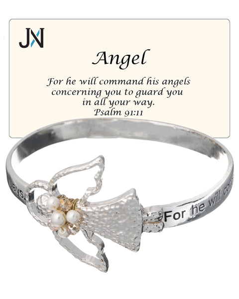 Angel Psalm 91:11 Prayer Engraved Imitation Pearl & Crystal Bracelet Set your minds in things above