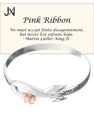 Hammered Pink Ribbon Bracelet Imitation Pearl & Crystal Never lose infinite hope