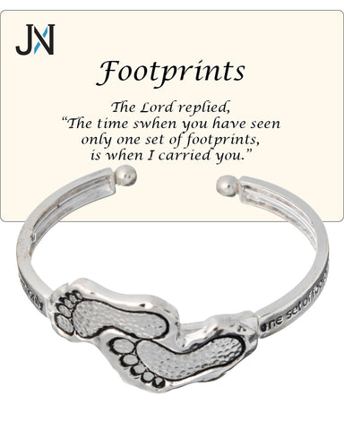 Footprints in the Sand Inspirational Hammered Cuff Bracelet with Prayer Card by Jewelry Nexus