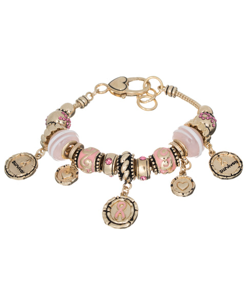 Pink Ribbon Survivor Strong Breast Cancer Inspirational Bracelet with Lobster Claw by Jewelry Nexus