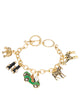 Gold-tone African Safari Theme Charm Bracelet Zebra Giraffe Elephant Binoculars & Jeep by Jewelry Nexus