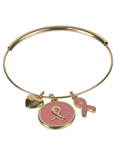 Pink Ribbon & Heart Charm Adjustable Bracelet " Pink is the Color of Strength "by Jewelry Nexus