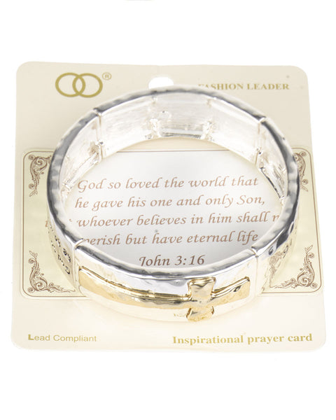 John 3:16 Engraved Inspirational Hammered Statement Stretch Bracelet - Jewelry Nexus