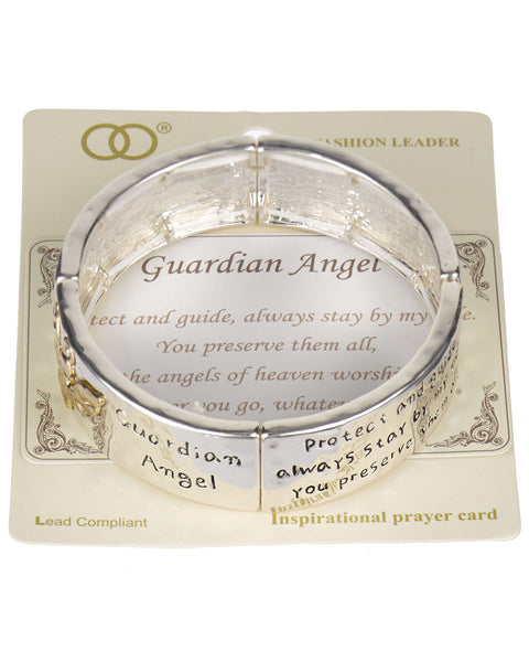 Guardian Angel Engraved Inspirational Hammered Statement Stretch Bracelet - Jewelry Nexus