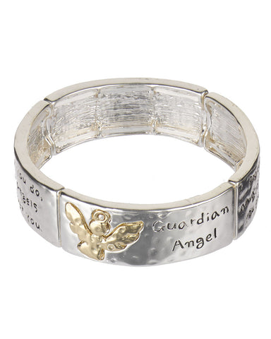 Guardian Angel Engraved Inspirational Hammered Statement Stretch Bracelet - Jewelry Nexus
