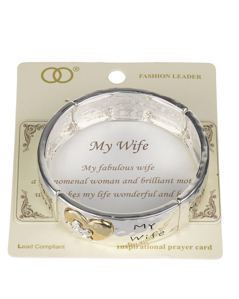 My Wife Inspirational Hammered Stretch Bracelet with Prayer Card "My Fabulous Wife…" - Jewelry Nexus