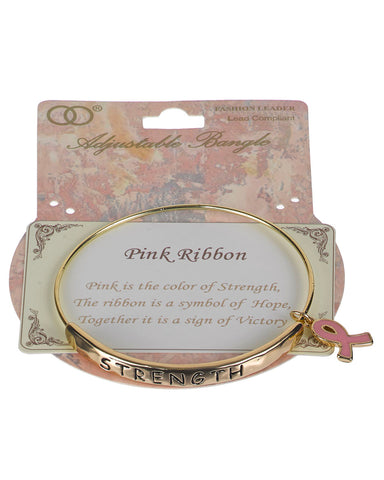Pink Ribbon Adjustable Bracelet "Color of Strength Symbol of Hope Sign of Victory" by Jewelry Nexus