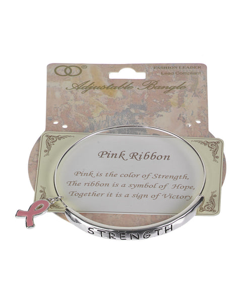 Pink Ribbon Adjustable Bracelet "Color of Strength, Symbol of Hope, Sign of Victory…"- Jewelry Nexus