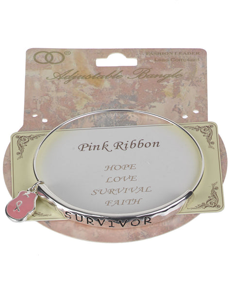Pink Ribbon "Survivor" Adjustable Bracelet " Hope, Love, Survival, Faith " - Jewelry Nexus