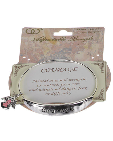 Pink Ribbon "Courage" Adjustable Bracelet "Mental or Moral Strength to Venture.... " - Jewelry Nexus