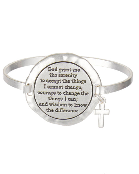 Serenity Prayer Hammered Medallion Brushed Finish Inspirational Bangle Bracelet - Jewelry Nexus