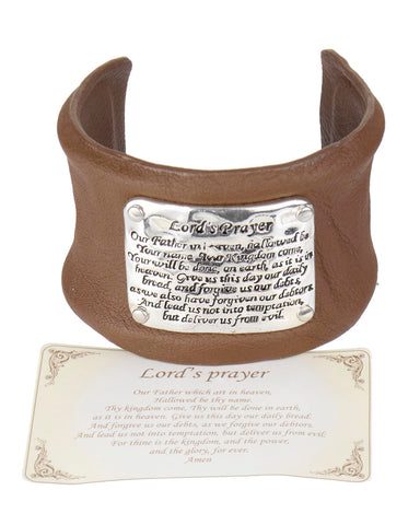 The Lord's Prayer Hammered Faux Leather Inspirational Cuff Bracelet with Prayer Card - Jewelry Nexus