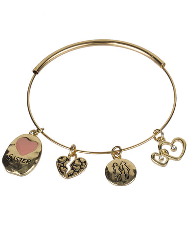 Sister Inspirational Sister & Heart Charm Adjustable Bangle Bracelet with Prayer Card- Jewelry Nexus