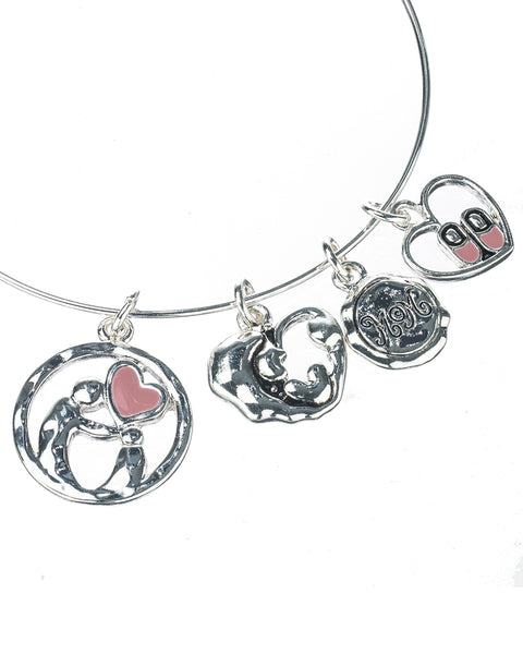 Mom & Daughter Pink Heart Slippers Holding Hands Charm Adjustable Bangle Bracelet by Jewelry Nexus