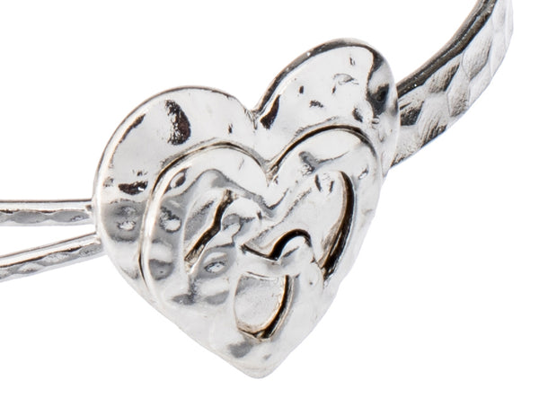 Mom & Daughter Heart & Little Feet Three Charm Hammered Bracelet with Inspirational Card